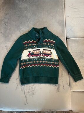 The Children's Place Dark Green Holiday Train Sweater- size 2T